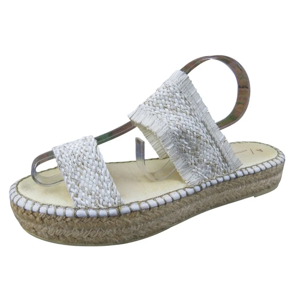 Anthropologie Women 39‎ Natural Woven Platform Sandals Espadrille Slip-On